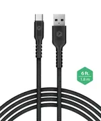 PowerPeak 6ft. Braided Nylon USB-A To USB Type-C Charge &amp; Sync Cable - Black - Repairs Bay
