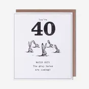 40 Grey Hares Are Coming 40th Birthday Card