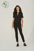 Black French Chiffon Split-Neck Short Sleeve Top