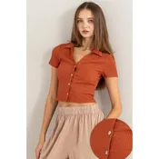 Crinkle Knit Button Front Top