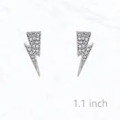 1.1" Lightning Bolt with Rhinestone Post Earrings