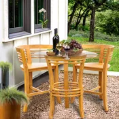 3 Piece Teak Wood Half Moon Bar Set with 36" Round Glass Top Table and 2 Barstools