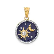 14kt White & Gold Moon Star Pendant Blue Enameled