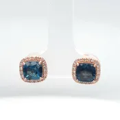 10KR 6MM LONDON BLUE TOPAZ-0.20CTW DIAMOND EARRINGS "AAA" SI/H-I  2.4G
