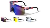 American Flag Rimless Shield Sunglasses with Adjustable Temples and Color Mirror Lens