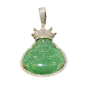Green Jade Budda Diamond Crown &amp;amp; Bezel Pendant