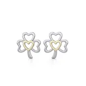 14K Gold Accent Heart in Shamrock Sterling Silver Post Earrings