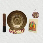 Green Tara Hand Carved Tibetan Singing Bowl, Handmade in Nepal