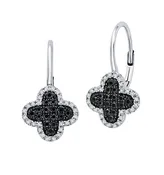 14k White Gold Black & White Diamond Clover Earrings