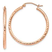 10k Rose Gold 29mm x 2mm Diamond Cut Round Hoop Earrings