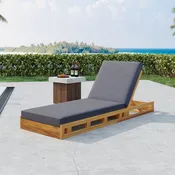 Acacia Wood Chaise Lounge Chair with Headrest