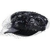 Beret Hats for Women PU Leather Newsboy Fiddler Cap with Veil Casual Baker Boy Captain Hat
