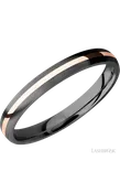 3 mm wide/Domed/Zirconium band with one 1 mm Centered inlay of 14K Rose Gold.