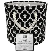 Bone Dry Small Round Pet Storage Bin – Black with Lattice Paw Print Design, 12" x 9"
