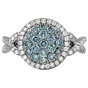 1.00 CT. T.W. Irradiated Blue & White Diamond Halo Ring | Criss-Cross 14K White Gold