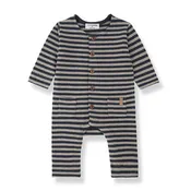 1 More In The Family - Long Sleeve Button Romper - Navy Stripe