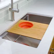 15" Bamboo Cutting Board with Silicone Colander (LCB-15-C) - Workstation Sink Accessory