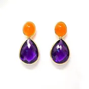 18kt Gold Carnelian and Amethyst Earrings