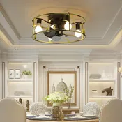 19-Inch Green Caged Ceiling Fan with Light & Remote Control