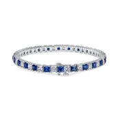 11.26 CT. Alternating Princess Cut Blue Sapphire and Diamond Tennis Bracelet in 14K White Gold