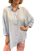 120% Lino Oversize Shirt in Aquatic Solid, Size Small