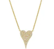 14K Yellow Gold Modern Pavé Diamond Heart Necklace