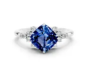 10K White Gold 2.88 Carat Cushion Blue Sapphire Ring with Side Stones and Four-Prong Setting