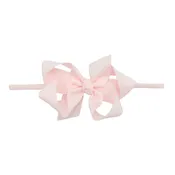 1/4" Nylon Headband with Grosgrain Hair Bow - Powder Pink