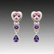 African Amethyst & Scapolite Heart Earrings