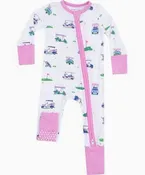 Angel Dear Baby Girl Romper in Pink Golf Cart Print