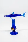 Hand Blown Glass Perfume Bottle: Hammer Shark with Flowers on Base