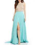 1712P2513 high neck beaded prom dress