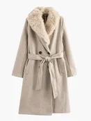 Belted Faux Fur Collar Coat - Luxurious Warmth and Elegance