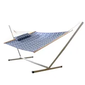 Deluxe 52 Quilted Fabric Hammock with Patented KD Space Saving Hammock Stand and Pillow Combo - Ikat