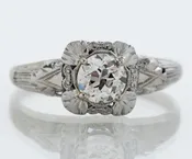 Antique Art Deco 18k White Gold European Cut Diamond Engagement Ring | Copper Canary Fine Jewelry