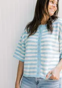 Blue and Cream S/S Knit Cardigan