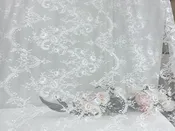 Baroque French Chantilly Lace Fabric | Floral Scroll Bridal Lace with Scalloped Borders |
