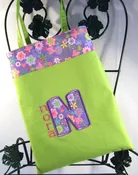 Personalized lime green Girls purse - Custom applique with floral trim