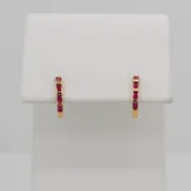 14K Baguette Ruby Hoops