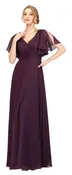 Abby Paris 96059 Size 18 Plum A-Line Chiffon Dress Drape Sleeves Plus Size MOB Formal Gown