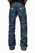 AMERICAN BEAUTY BOOT CUT JEAN  IN VINTAGE DARK WITH EMBROIDERED WING LOGO AND EMBELISHMENT ON BACK POCKETS