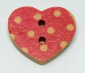 18mm 2 hole white spotted wood heart Lipstick Pink