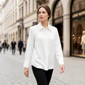 Beaded Collar Shirt in White | Women's Relaxed Fit Blouse - NS24-02