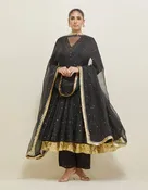Black Hand Embroidered Chanderi Anarkali Set