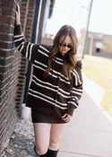 Mandi Striped Hoodie Cardigan- Brown