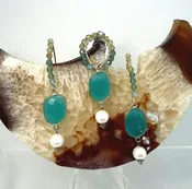 Chalcedony with Pearl and Aquamarine Sterling Silver Earring & Pendant — Imperial Gems