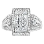10K White Gold 1.0 Cttw Diamond Rectangular Cushion Shaped Cluster Halo Flared Band Cocktail Fashion Ring (H-I Color, SI2-I1 Clarity) - Size 7