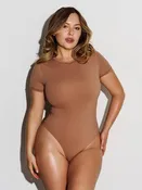 StreetForm Short Sleeve Shaping Bodysuit in Latte