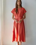 Alma Terracotta Pleat Waist Dress