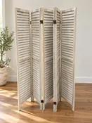 6 WOODEN LOUVERED PANELS, ROOM DIVIDER